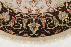 Oriental Round Rug, Silk Flower Rug, Indian Round Rug