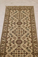 Oushak Runner Rug, Ivory Hand Knotted Rug