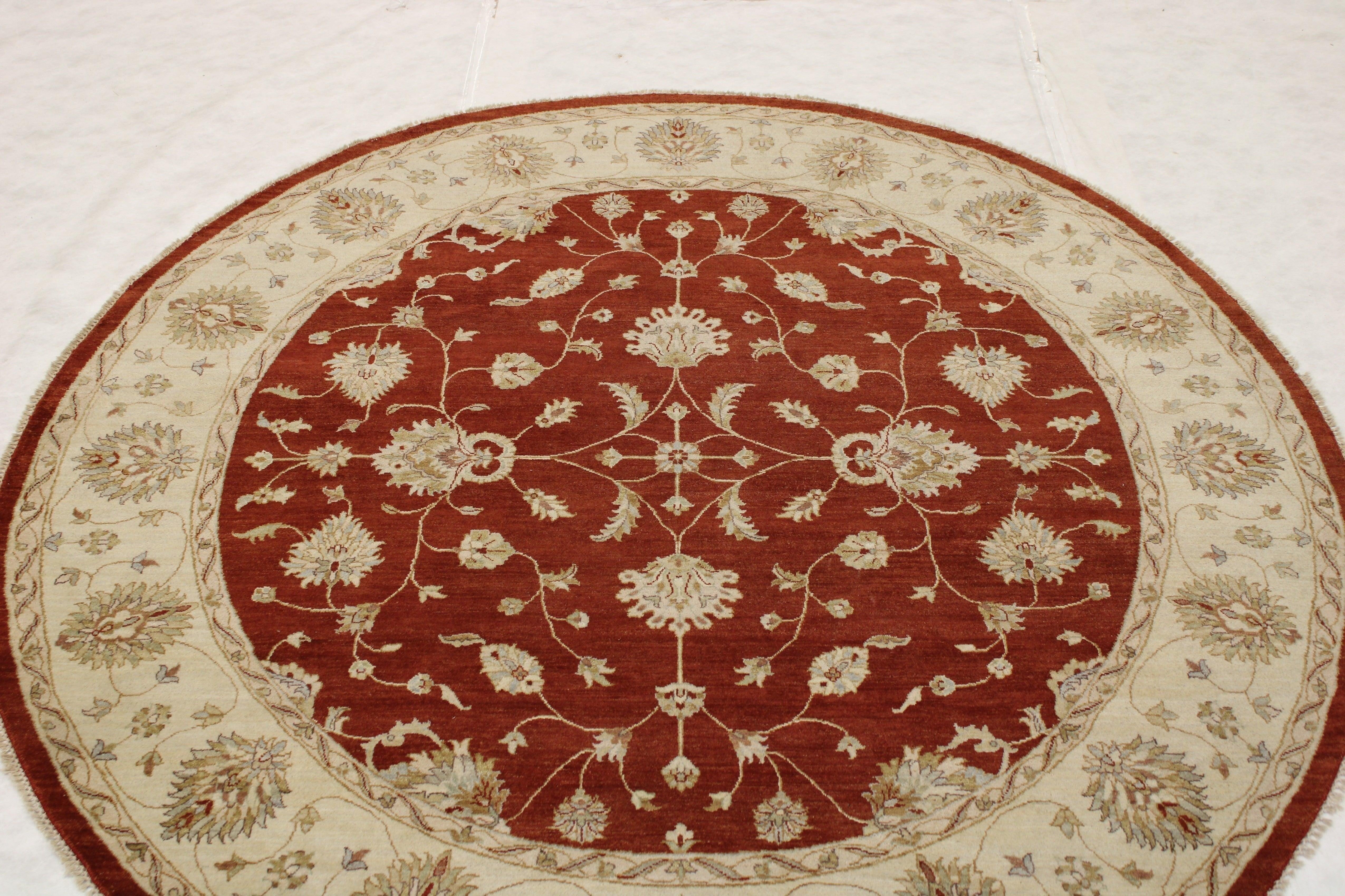 Red Oriental Rugs, Round Rug, Hand Knotted Wool Rug, Standard Rug Sizes