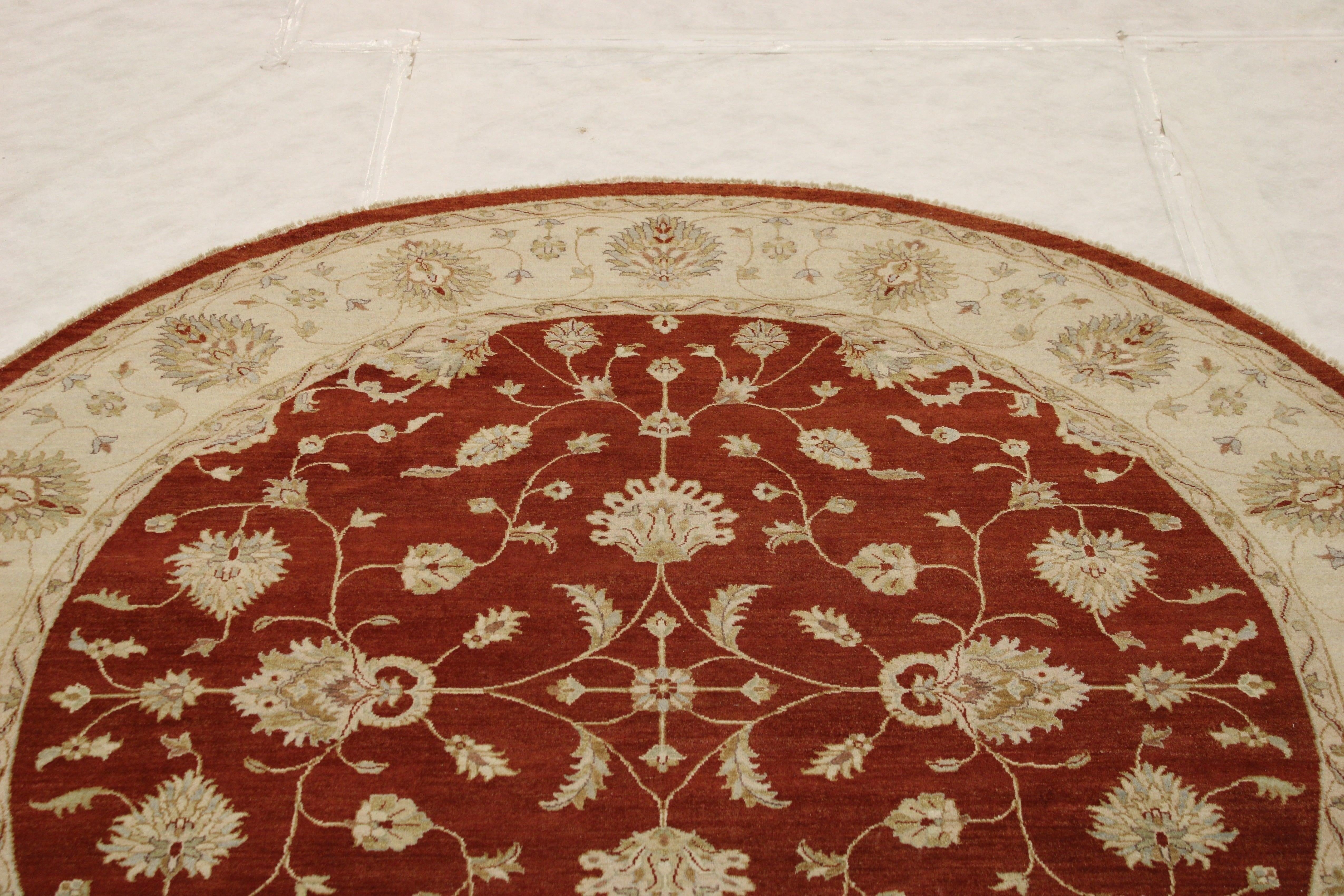 Red Oriental Rugs, Round Rug, Hand Knotted Wool Rug, Standard Rug Sizes