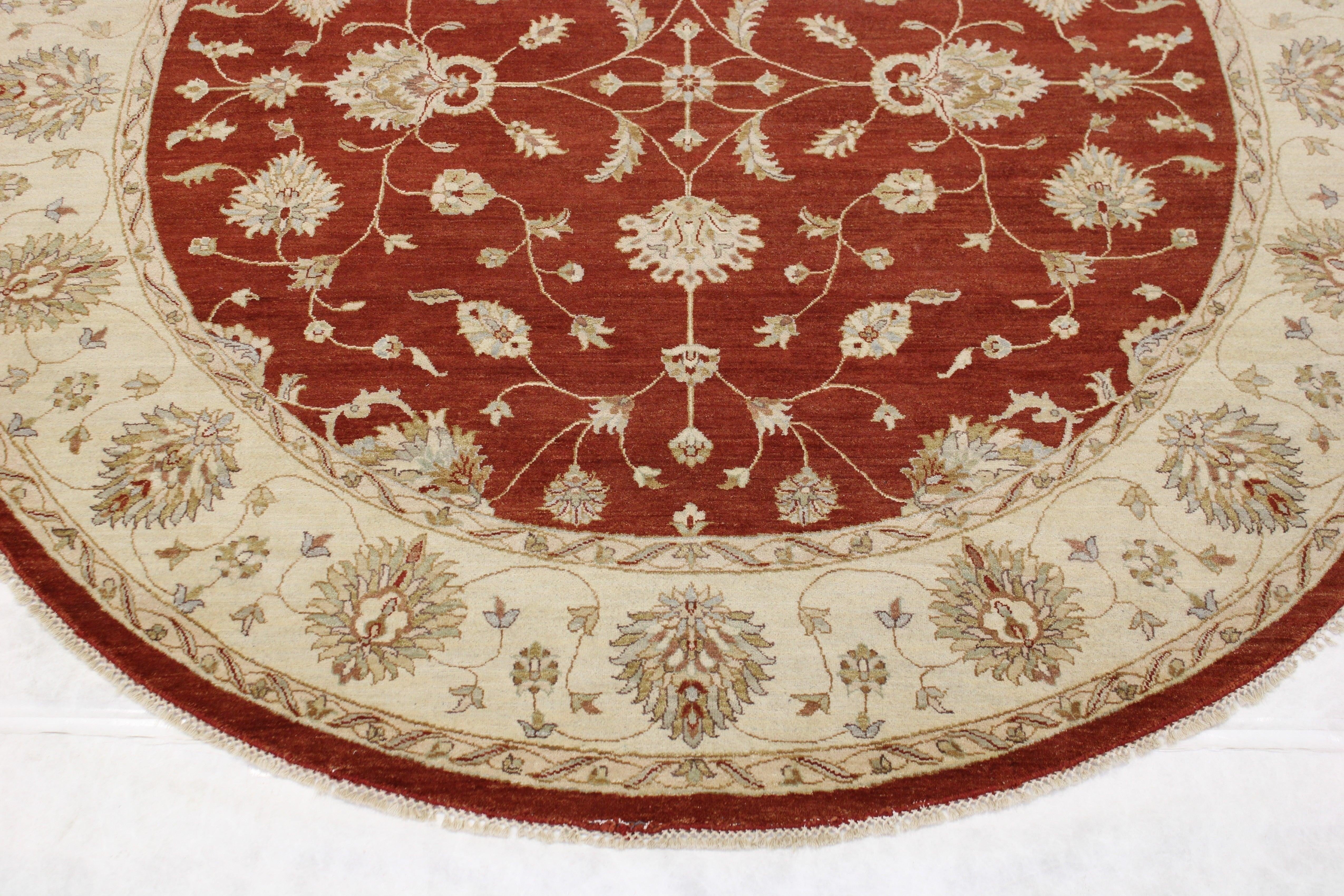 Red Oriental Rugs, Round Rug, Hand Knotted Wool Rug, Standard Rug Sizes