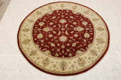 Red Round Rug, Oriental Rug, Knotted Rug, Kitchen Round Rug, Rug Decor