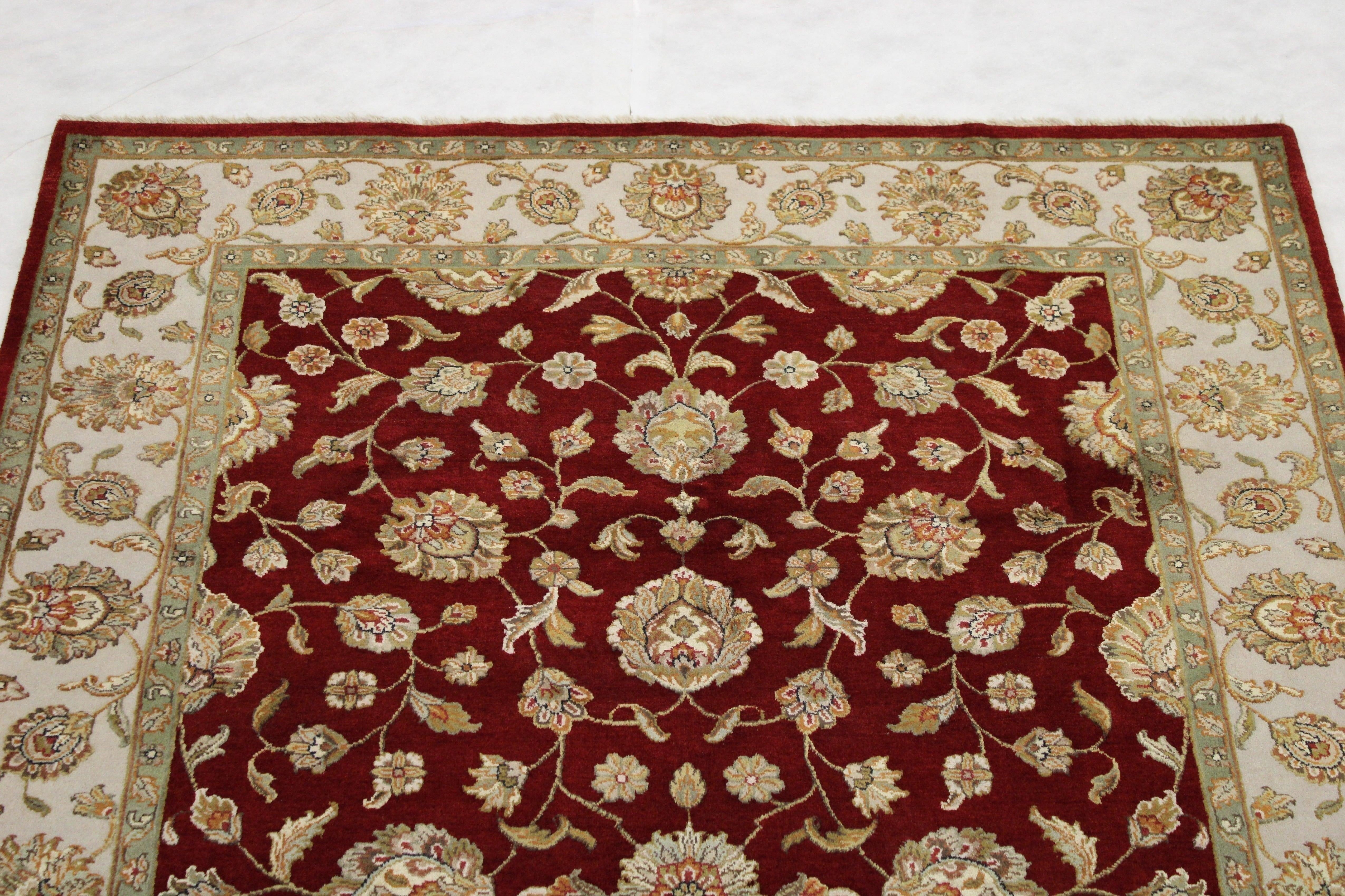 Silk Flower Rug, Hand Knotted Rug, Red Oriental Rugs, Colorful Rugs, Patio Carpet