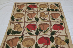 Fruits Design Rug, Handmade Indian Rug, 5x8 Area Rug
