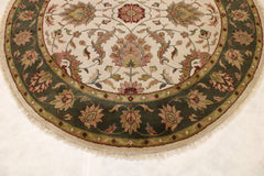 Indian Jaipur Rug, 6x6 Round Rug, Authentic Wool Rug