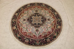 6x6 Round Rug, Traditional Round Rug, Jammu Kashmir Rug