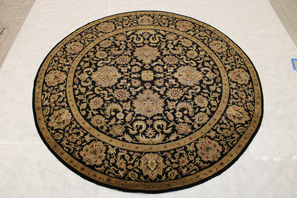 Black Round Rug, Jaipur Design Rug, Indian Round Rug
