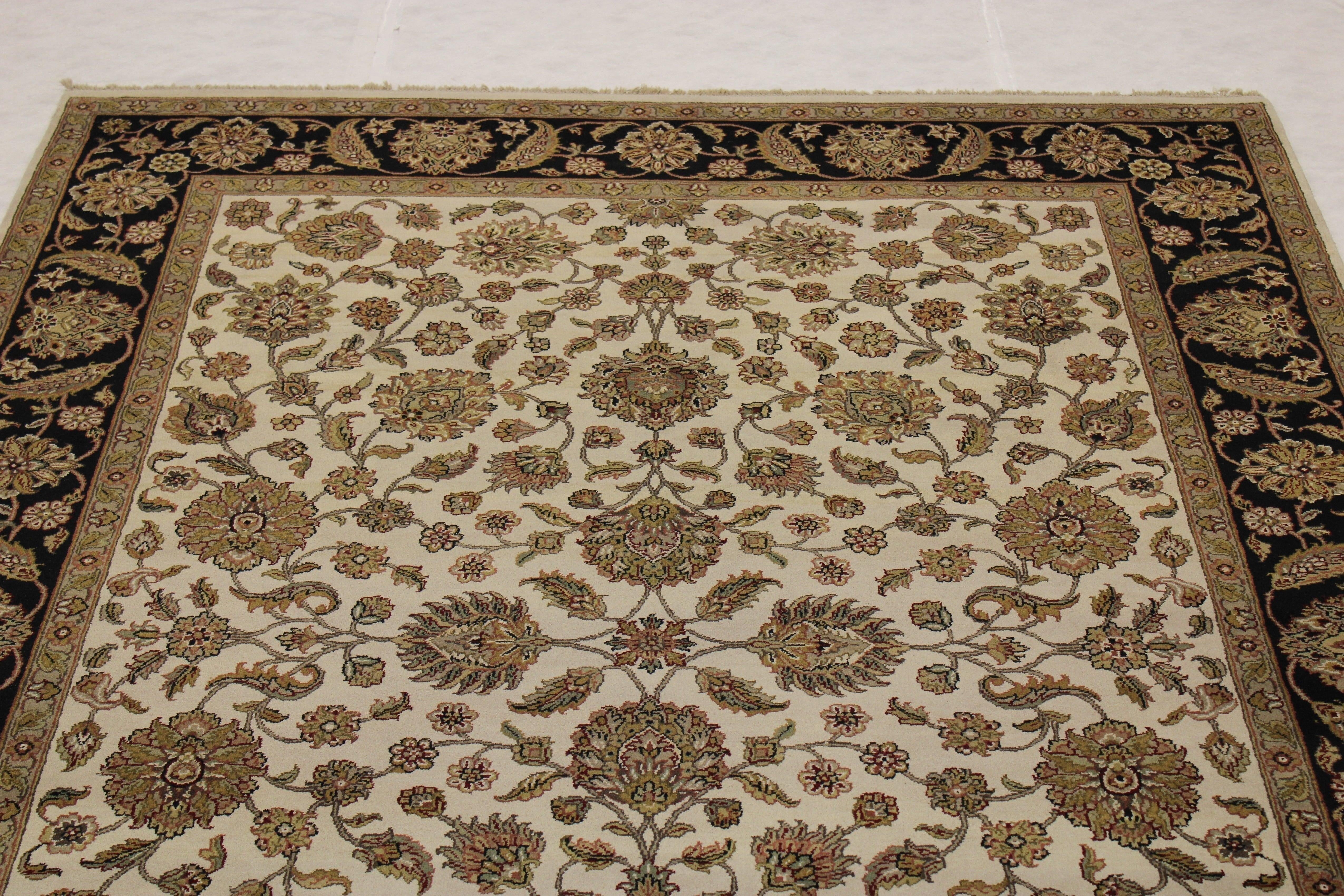 Jaipur Rug, Oriental Rug, Knotted Rugs, Ivory Rug, 9x13 Area Rugs 