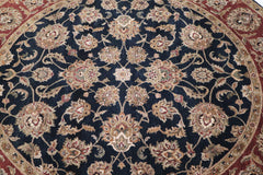 Indo Rug, Black Oriental Rug, 8x8 Round Rug, Wool Rug